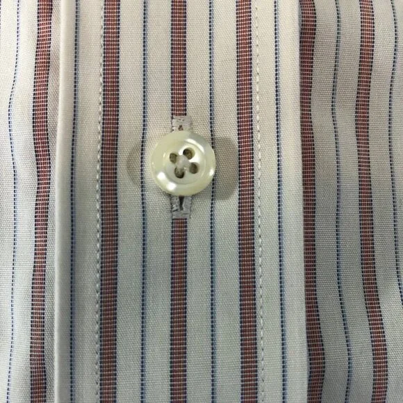 Brooks Brothers 1818 Mens Size 16 1/2 34 Shirt 100% Cotton Orange Blue Stripe - Picture 4 of 9